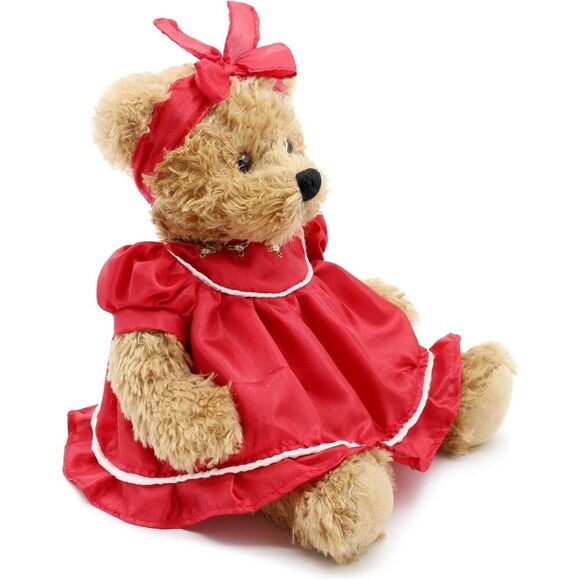 10" Oitscute Red Small Teddy Bear with Cloth Stuffed Animal Soft Plush Toy - Picture 3 of 6